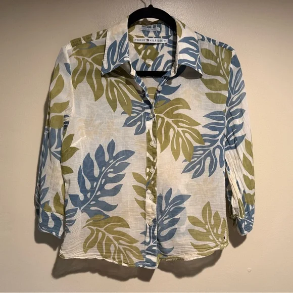 Vintage Tommy Hilfiger Leaf Bloude 100% lightweight gauze cotton size 14 - Picture 7 of 10